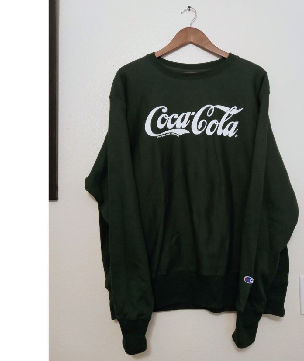 Y2K Champion Reverse Weave Coca Cola Crewneck Sweatshirt Rib Panel Green SZ L